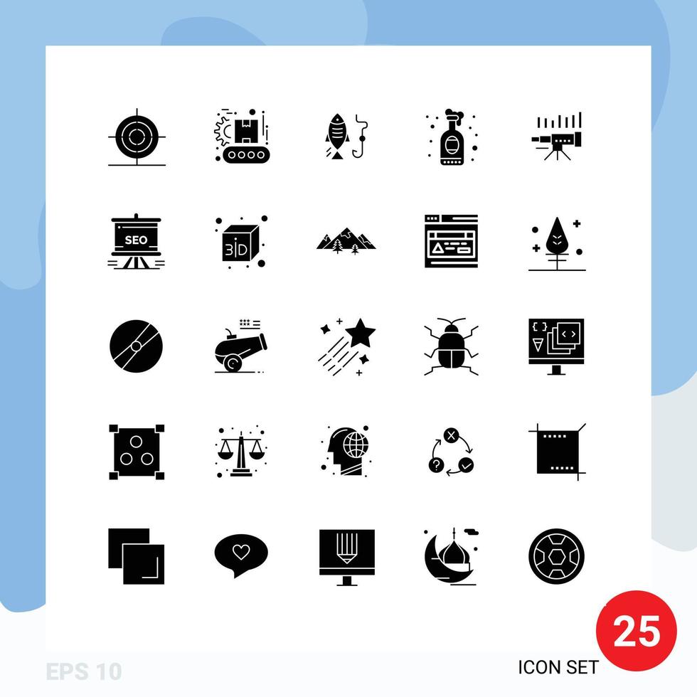 Pictogram Set of 25 Simple Solid Glyphs of business night fishing party wine Editable Vector Design Elements