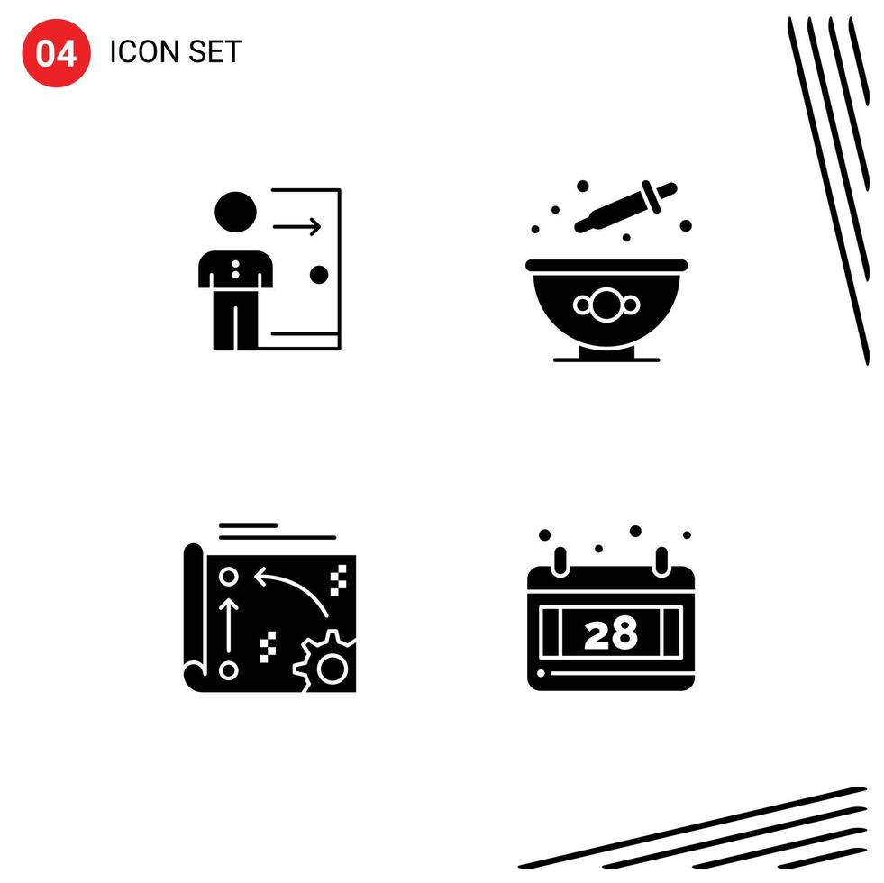 Pack of 4 creative Solid Glyphs of dismissal cooking job personal app Editable Vector Design Elements