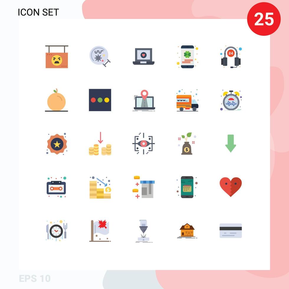 paquete de interfaz de usuario de 25 colores planos básicos de los elementos de diseño vectorial editables del amor móvil de la ciencia del teléfono del cliente vector