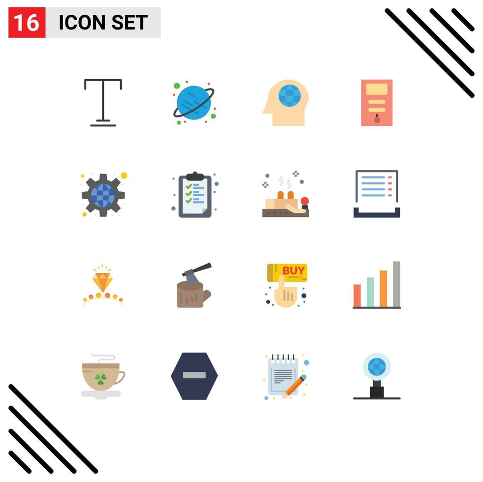 Pack of 16 creative Flat Colors of font computer planet face pc Editable Pack of Creative Vector Design Elements