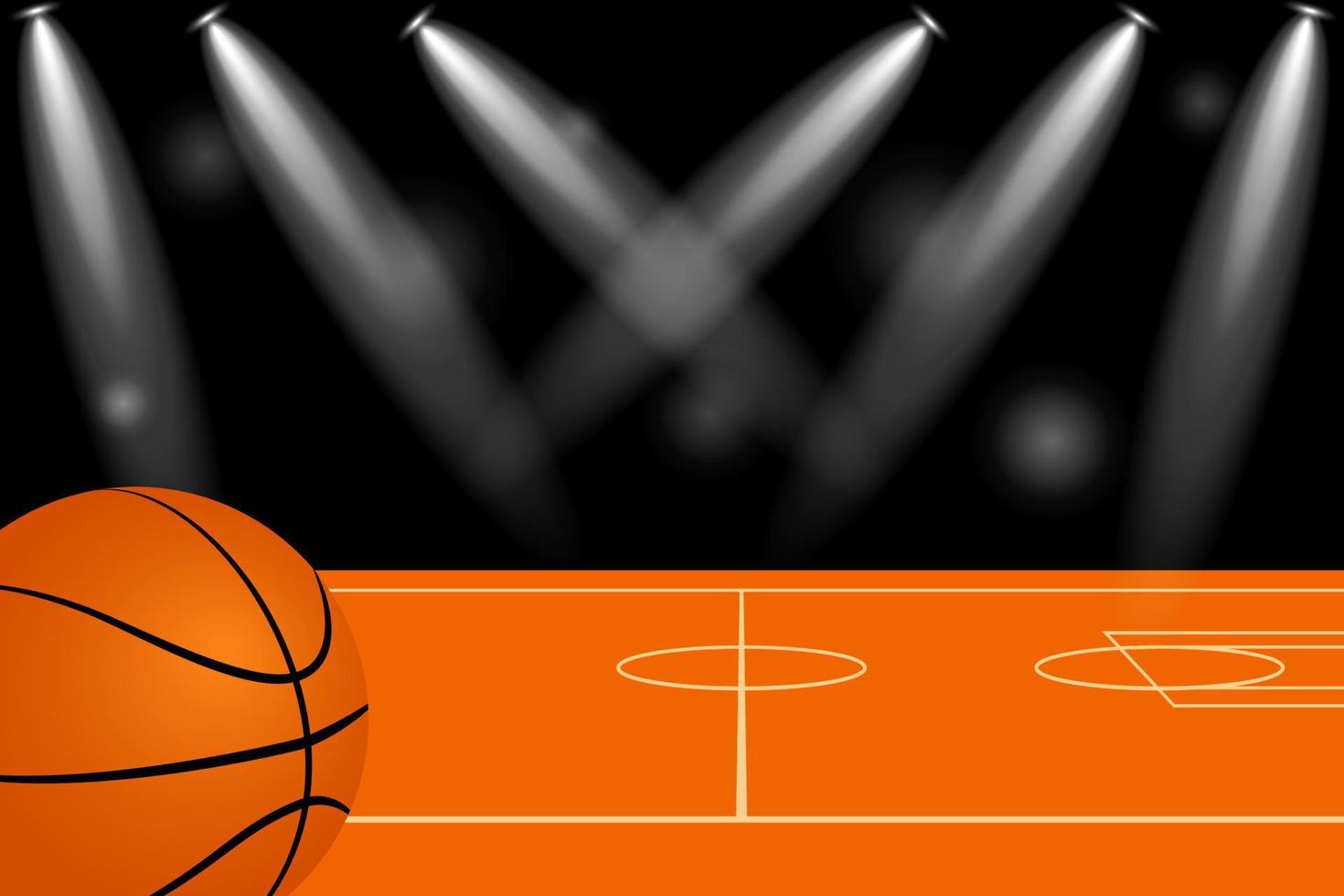 Modern Basketball court with shining lights on black background vector