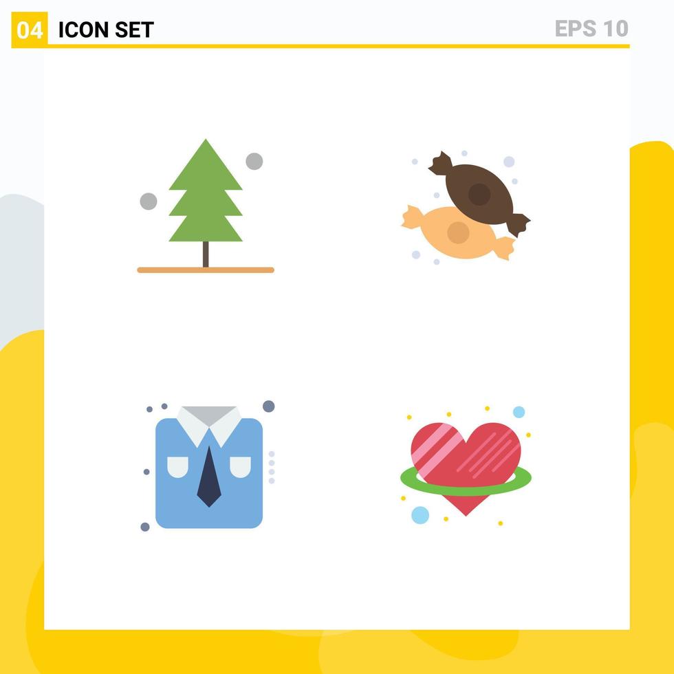 Set of 4 Vector Flat Icons on Grid for forest fashion tree food work wear Editable Vector Design Elements