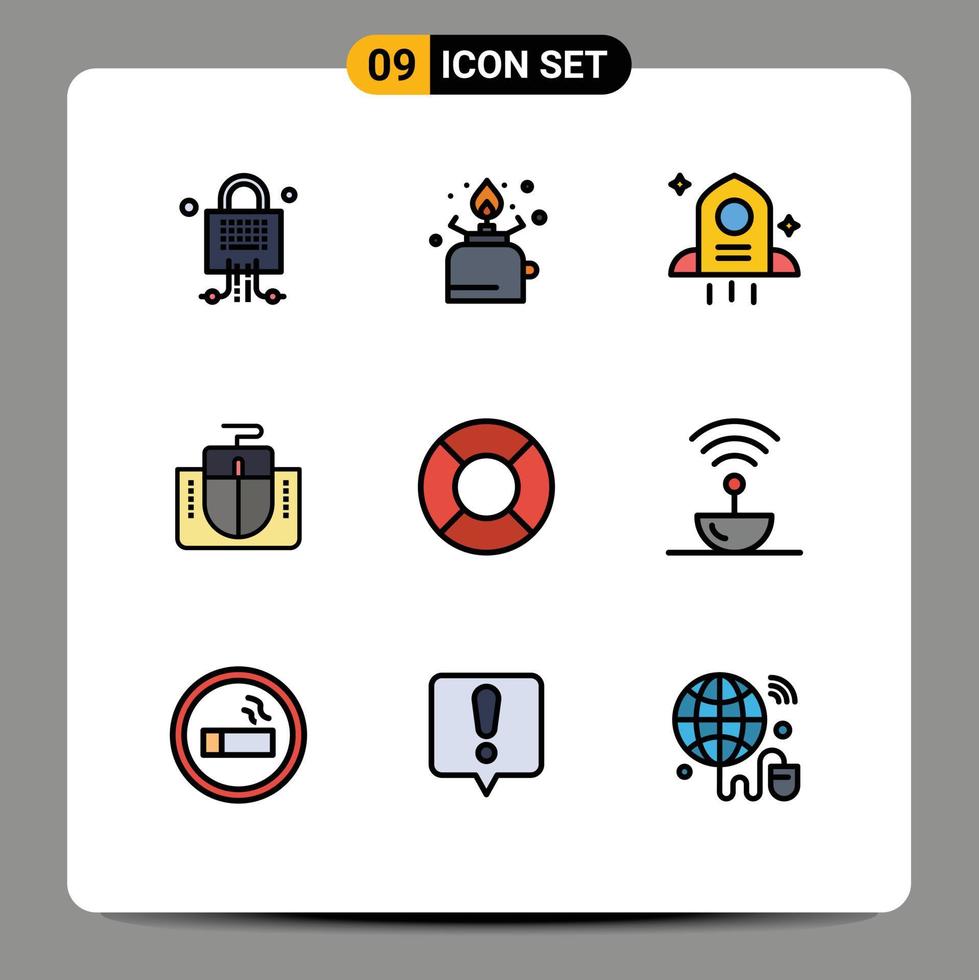 Set of 9 Modern UI Icons Symbols Signs for holiday computer picnic mouse interface mouse Editable Vector Design Elements