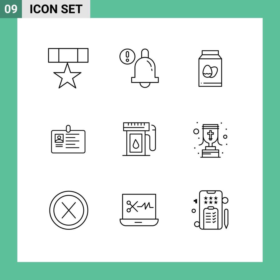 Editable Vector Line Pack of 9 Simple Outlines of identity id egg corporate card Editable Vector Design Elements