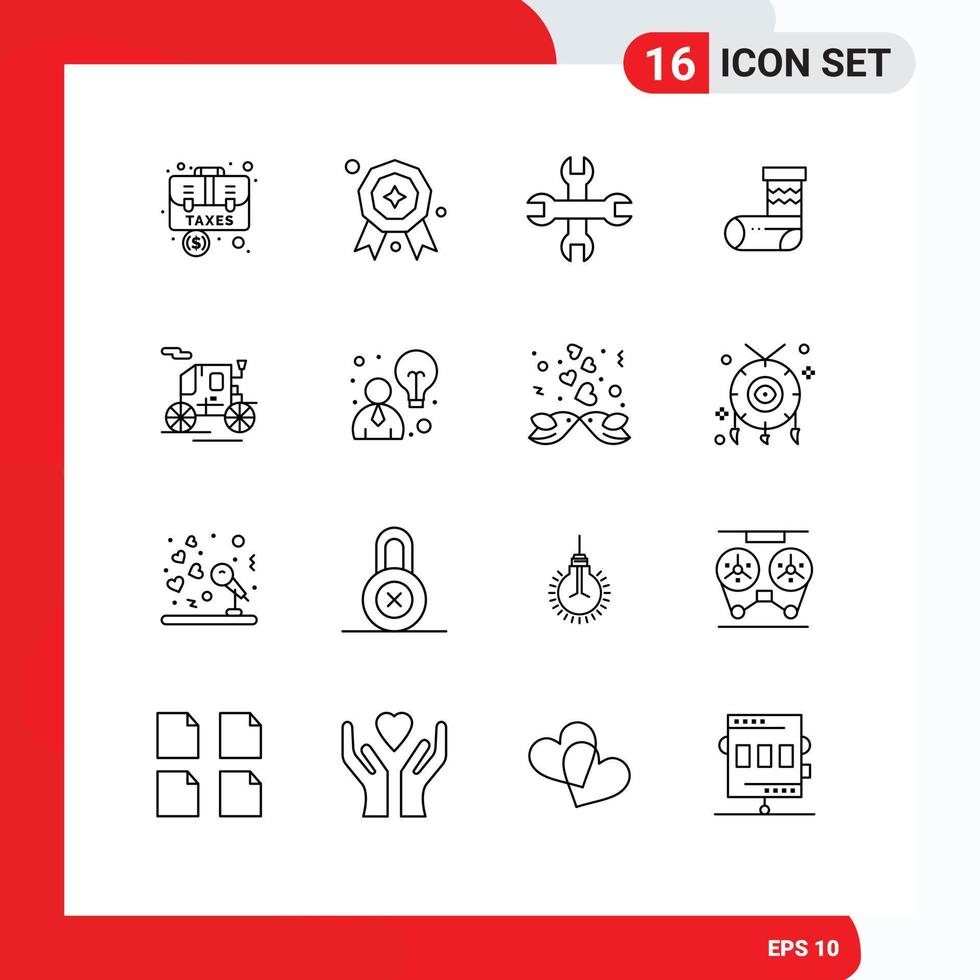 Mobile Interface Outline Set of 16 Pictograms of transport horse drawn vehicle options gift christmas Editable Vector Design Elements