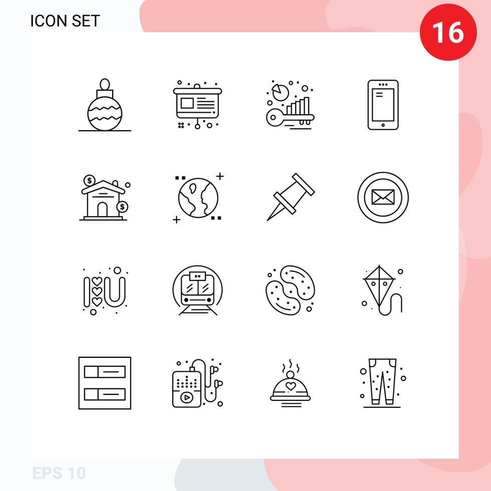 Pack of 16 creative Outlines of estate samsung benchmarking huawei smart phone Editable Vector Design Elements