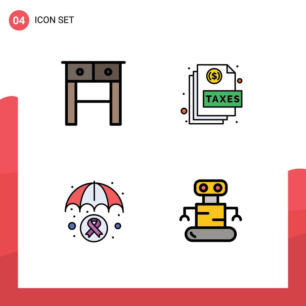 Set of 4 Modern UI Icons Symbols Signs for desk insurance action page cancer awareness Editable Vector Design Elements