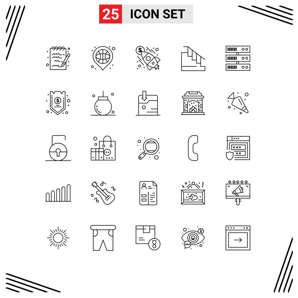 Set of 25 Modern UI Icons Symbols Signs for datacenter stair business home construction Editable Vector Design Elements