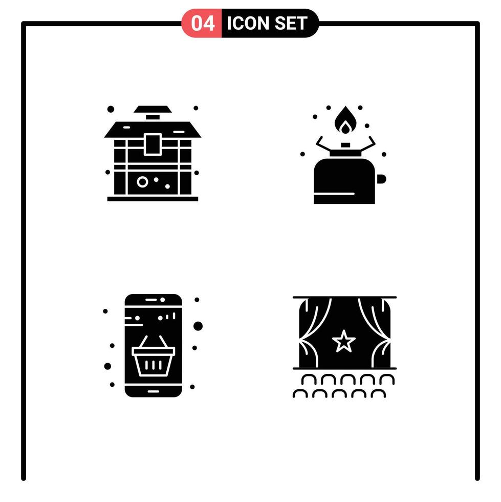 Group of 4 Solid Glyphs Signs and Symbols for architecture basket chinese gas cart Editable Vector Design Elements