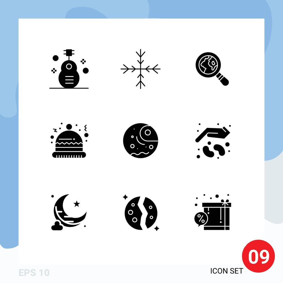 Editable Vector Line Pack of 9 Simple Solid Glyphs of planet gas ecommerce distant hat Editable Vector Design Elements