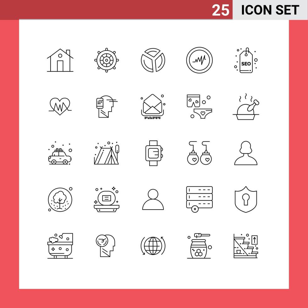 25 Line concept for Websites Mobile and Apps seo tag badge steering the boat pulse analytics Editable Vector Design Elements