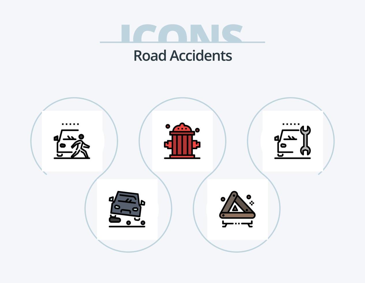 línea de accidentes de tráfico llena de icono paquete 5 diseño de iconos. chocar. accidente. peligro. mermelada. auto vector