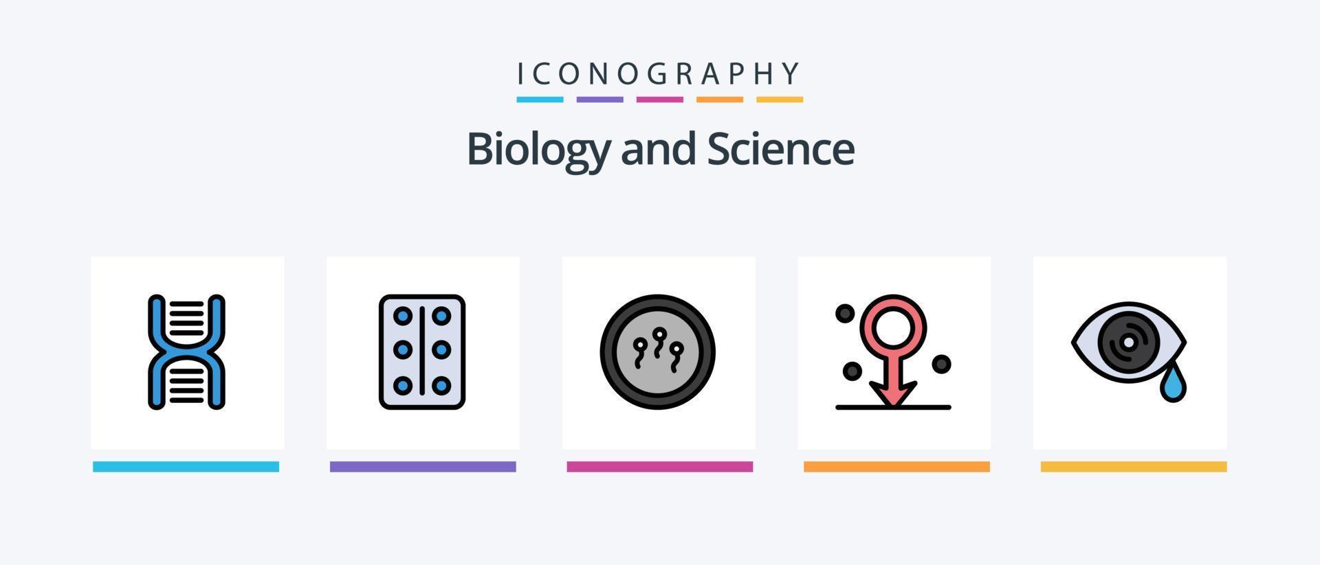 Biology Line Filled 5 Icon Pack Including . laboratory. science. chemistry. biochemistry. Creative Icons Design vector