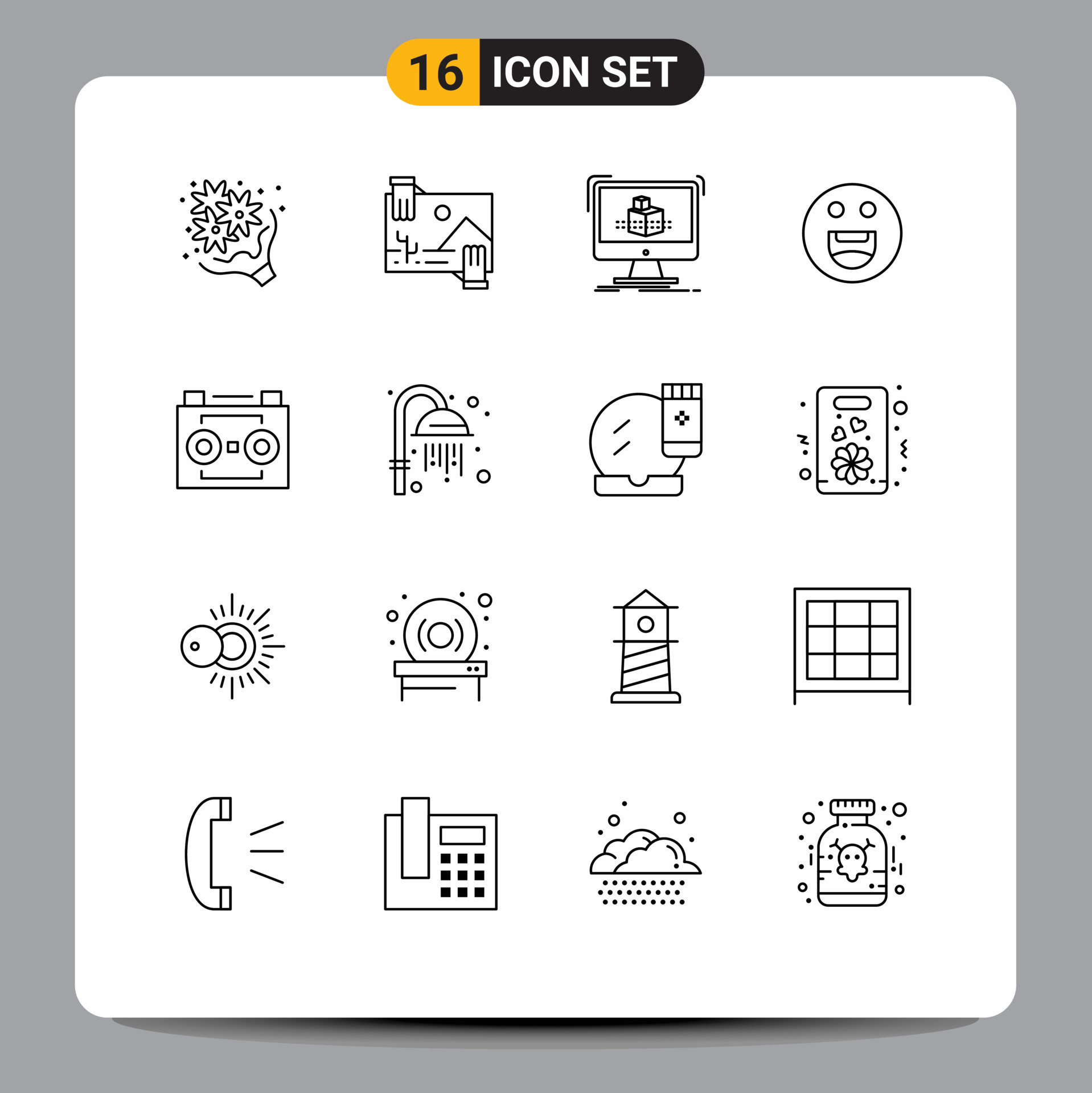 16 User Interface Outline Pack of modern Signs and Symbols of audio