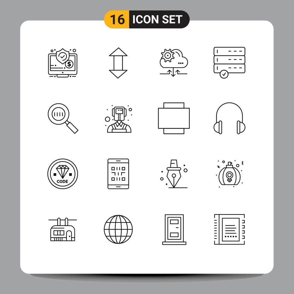 16 Universal Outlines Set for Web and Mobile Applications code search devices down data arrow Editable Vector Design Elements