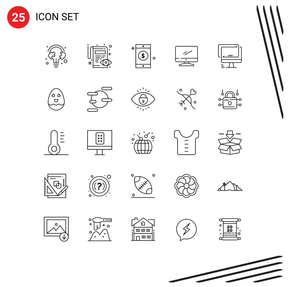 25 User Interface Line Pack of modern Signs and Symbols of egg imac view device computer Editable Vector Design Elements