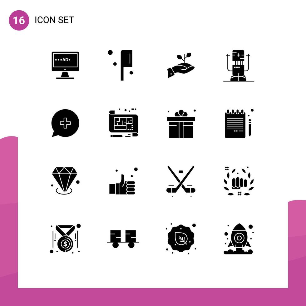 Editable Vector Line Pack of 16 Simple Solid Glyphs of future biochip growth payment loan Editable Vector Design Elements