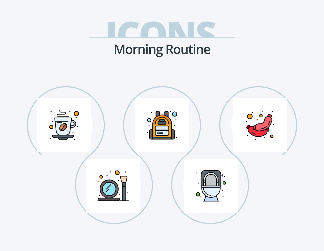 Morning Routine Line Filled Icon Pack 5 Icon Design. fitness. sleep. commode. rest. bedroom vector
