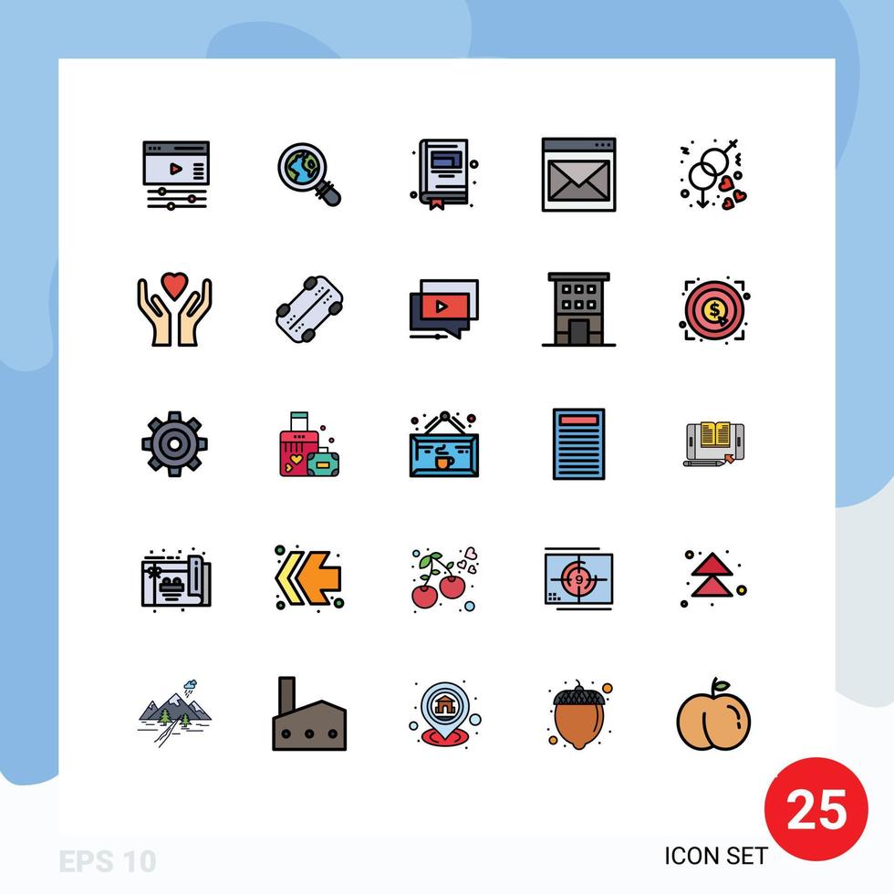 Universal Icon Symbols Group of 25 Modern Filled line Flat Colors of love engagement notebook mail contact us Editable Vector Design Elements