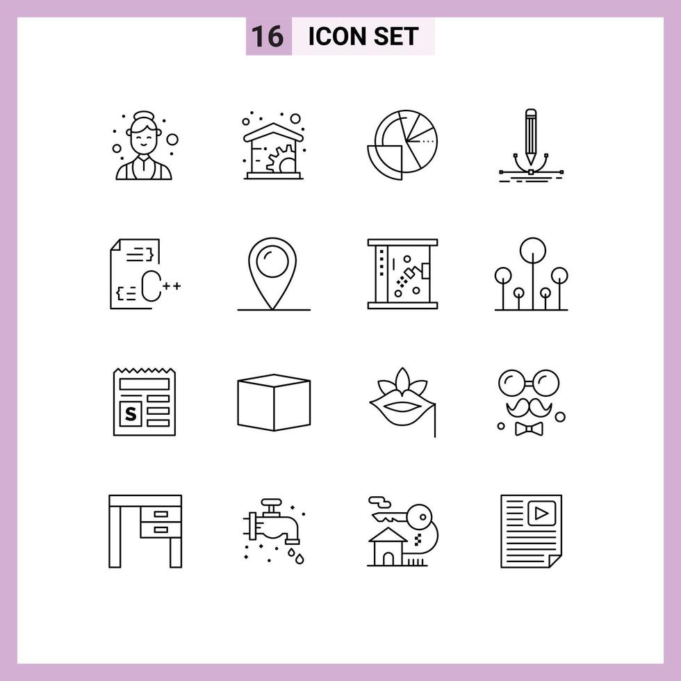 Editable Vector Line Pack of 16 Simple Outlines of c graphic analysis pen illustration Editable Vector Design Elements