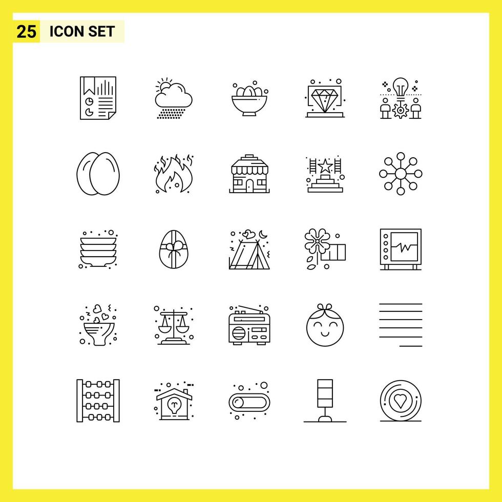 25 User Interface Line Pack of modern Signs and Symbols of vip premium sun diamond egg Editable Vector Design Elements