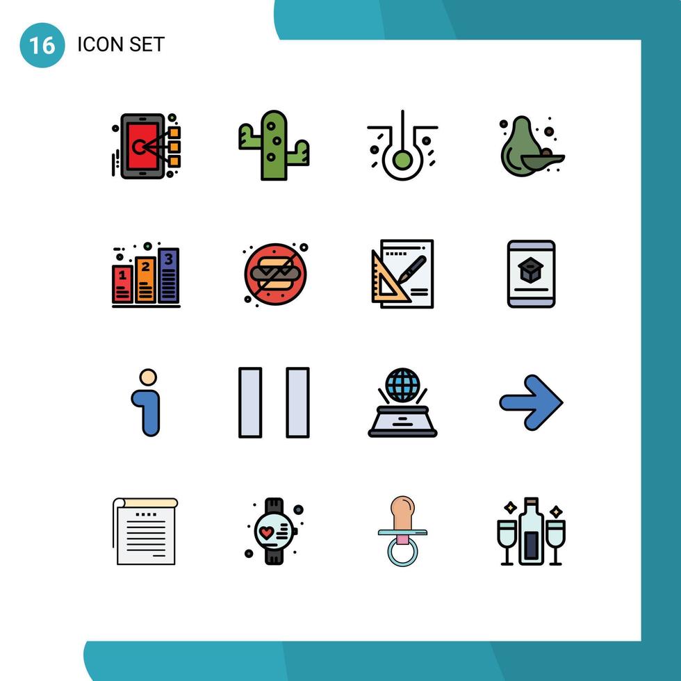 Modern Set of 16 Flat Color Filled Lines and symbols such as processing chart hair bar fruit Editable Creative Vector Design Elements