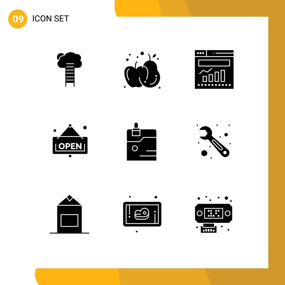 Pictogram Set of 9 Simple Solid Glyphs of business board food open internet Editable Vector Design Elements