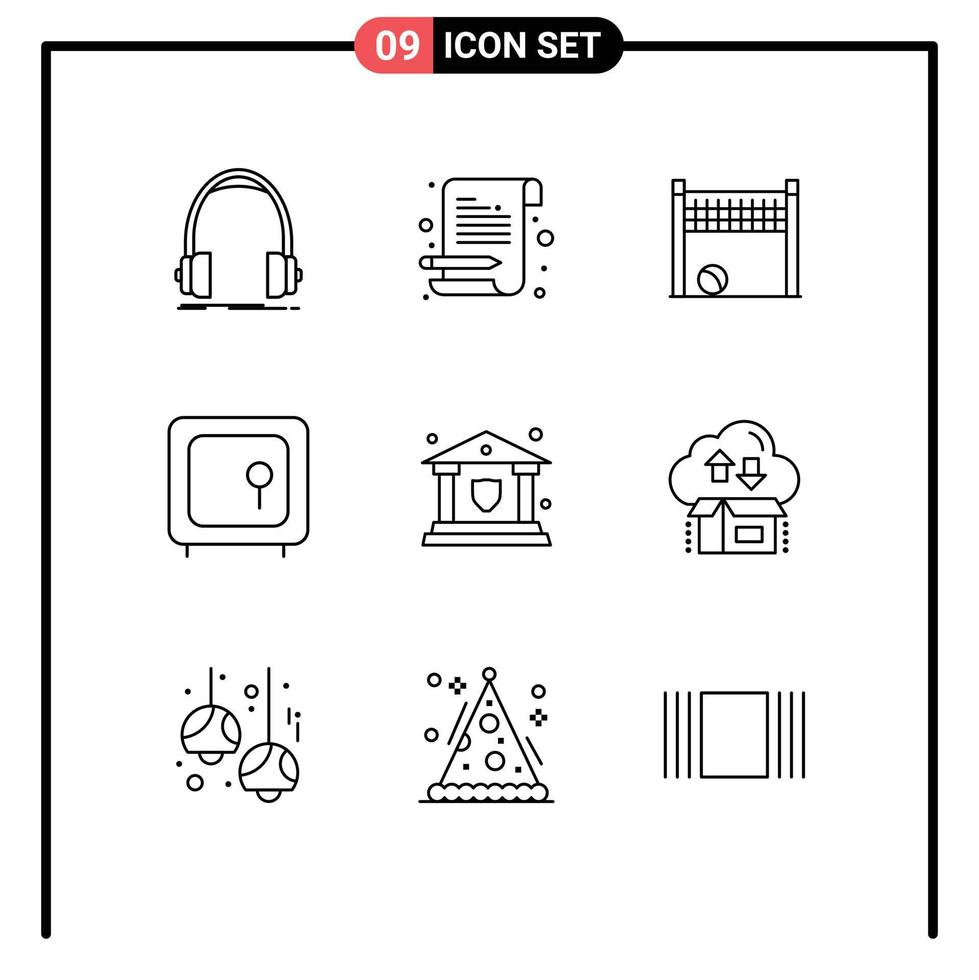 Pack of 9 creative Outlines of safety gold scratch pad box volleyball Editable Vector Design Elements