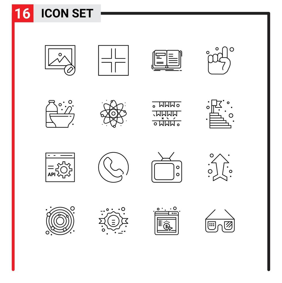 Modern Set of 16 Outlines and symbols such as diet bodybuilding open belive pray Editable Vector Design Elements