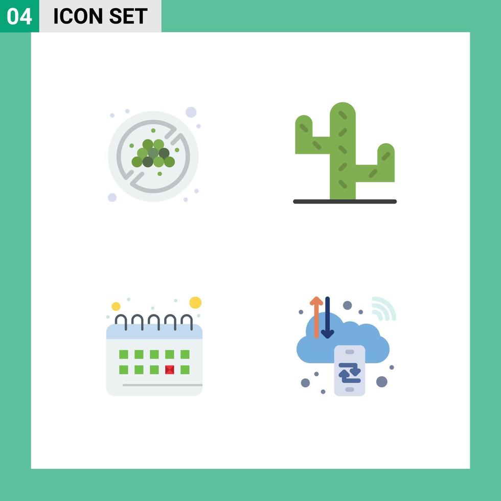 Editable Vector Line Pack of 4 Simple Flat Icons of no diet business cactus clock computing Editable Vector Design Elements
