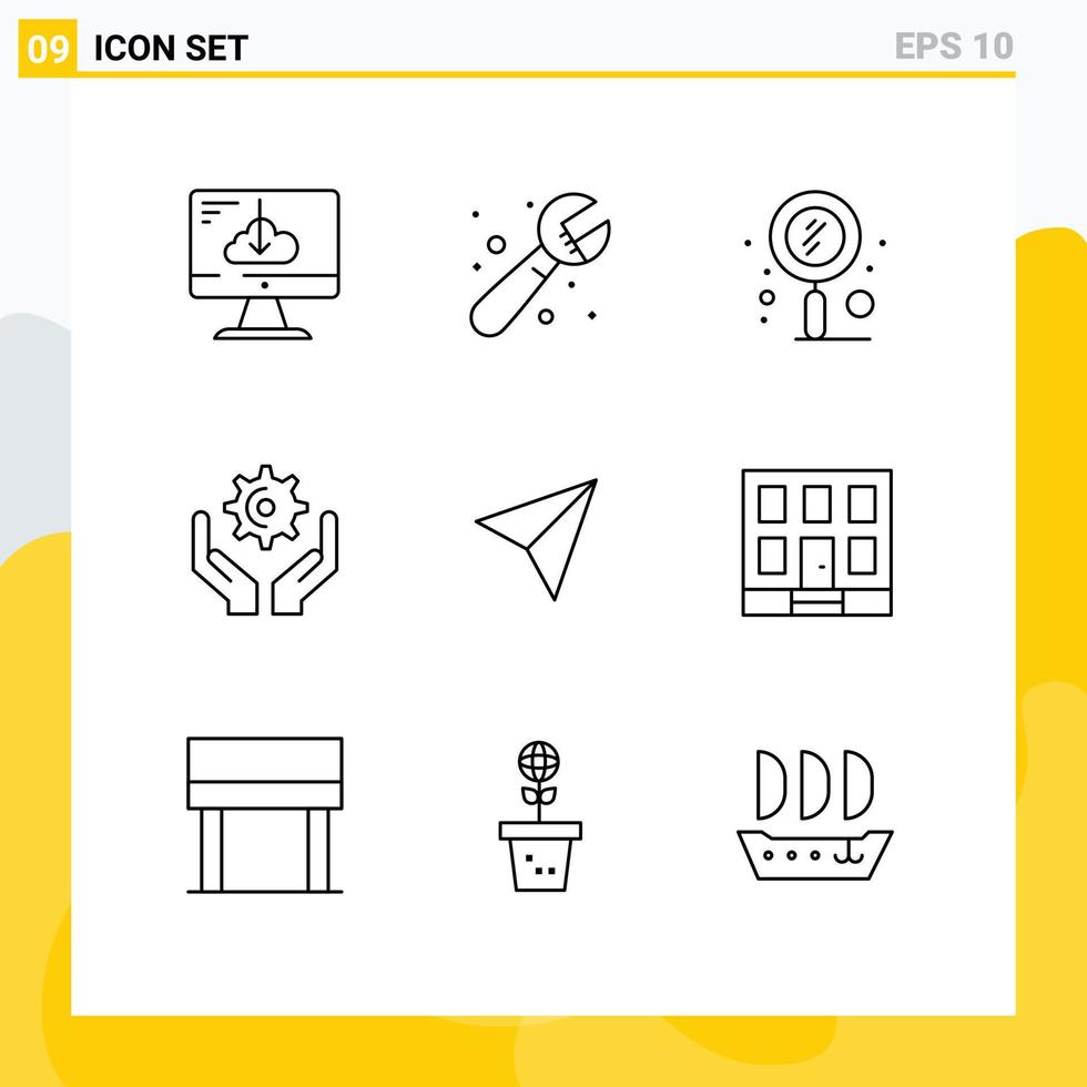 Universal Icon Symbols Group of 9 Modern Outlines of hold cog system hands seo Editable Vector Design Elements