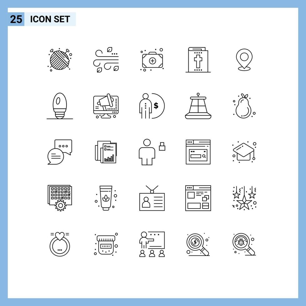25 User Interface Line Pack of modern Signs and Symbols of marker map bag location halloween Editable Vector Design Elements
