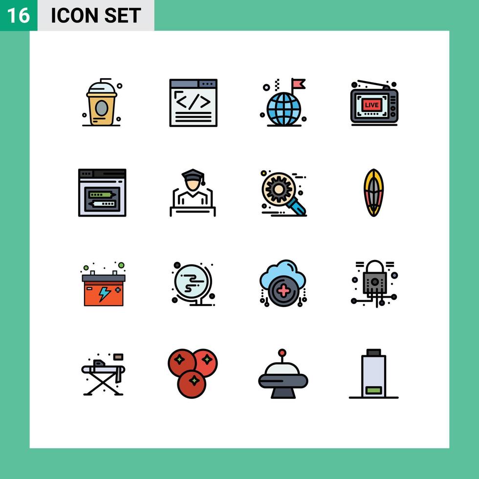 16 Flat Color Filled Line concept for Websites Mobile and Apps video live web design broadcast internet Editable Creative Vector Design Elements