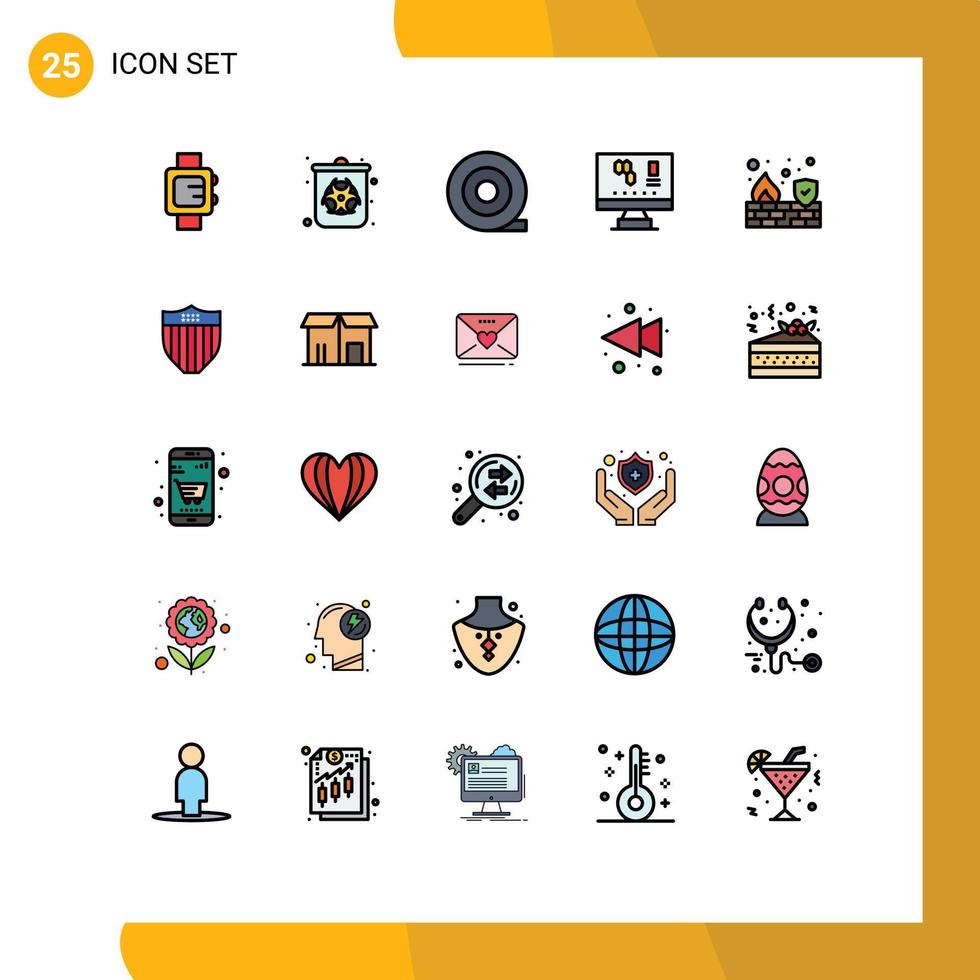 Set of 25 Modern UI Icons Symbols Signs for shield wall biology security fire Editable Vector Design Elements