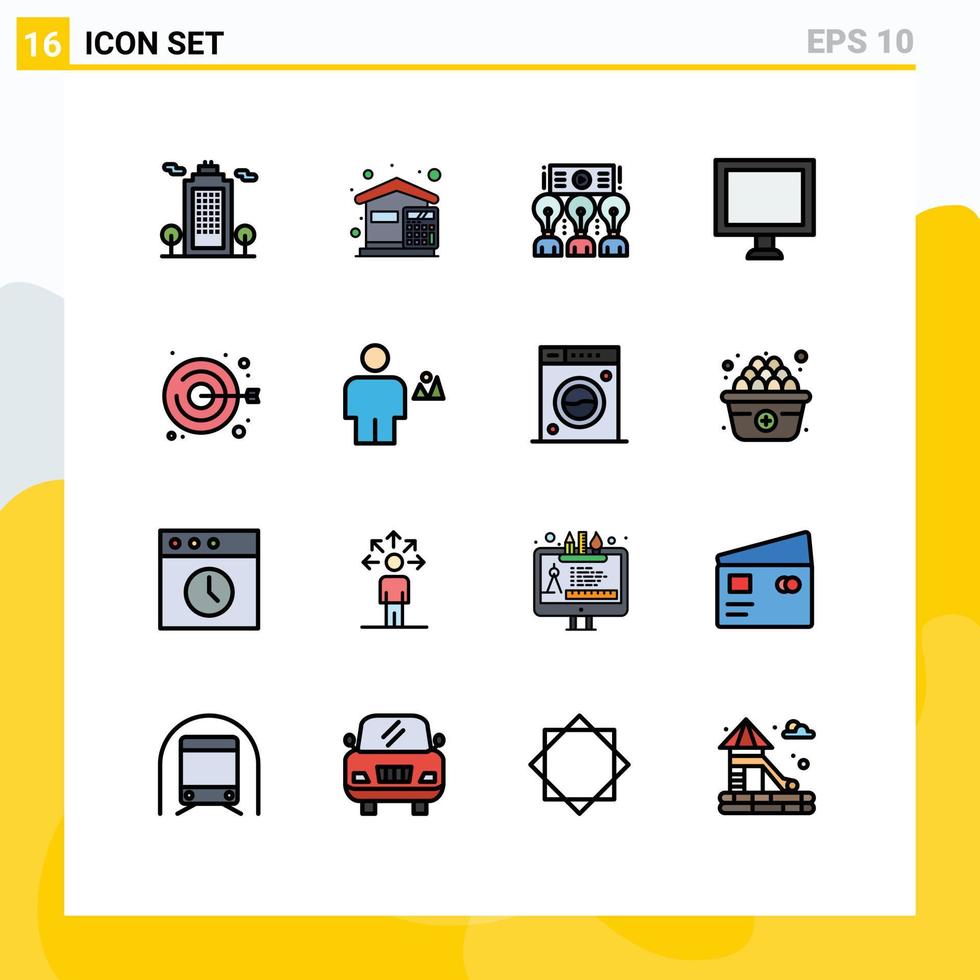 Group of 16 Modern Flat Color Filled Lines Set for clot display house computer training Editable Creative Vector Design Elements