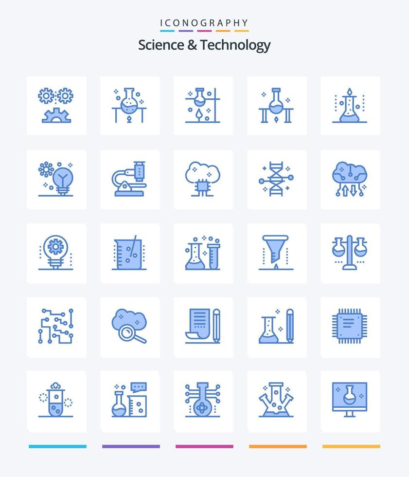 Creative Science And Technology 25 Blue icon pack  Such As microbiology. chemistry. science experiment. machine learning. deep learning vector