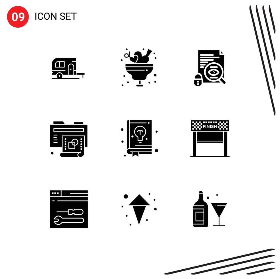 Modern Set of 9 Solid Glyphs and symbols such as book new cream process surveillance Editable Vector Design Elements