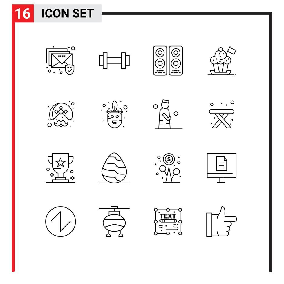 16 Universal Outlines Set for Web and Mobile Applications man flag entertaiment cooker hat chef hat Editable Vector Design Elements