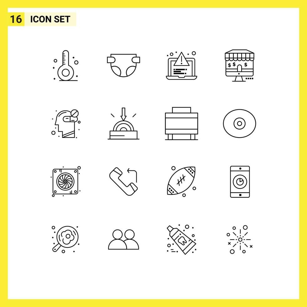 16 Universal Outlines Set for Web and Mobile Applications medicine healthcare alert human mind marketing Editable Vector Design Elements