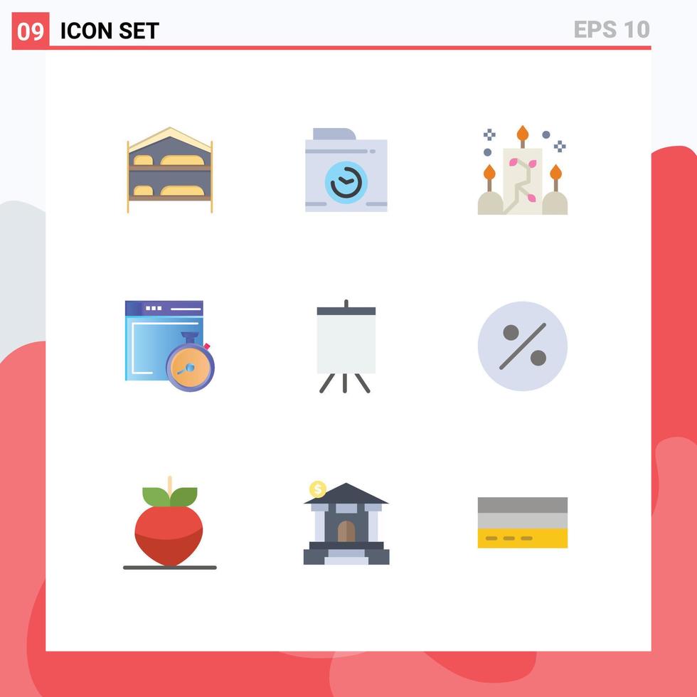 Editable Vector Line Pack of 9 Simple Flat Colors of stand art illumination computing brower Editable Vector Design Elements