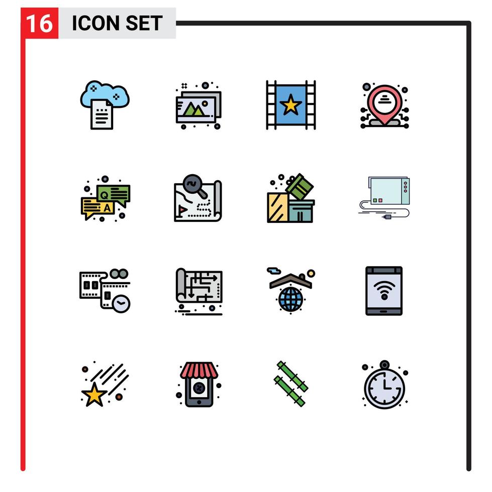16 Universal Flat Color Filled Line Signs Symbols of question answer multimedia ip address Editable Creative Vector Design Elements