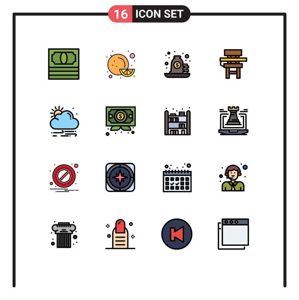 paquete de iconos de vector de stock de 16 signos y símbolos de línea para elementos de diseño de vector creativo editable de clase de educación de pago de muebles de sol