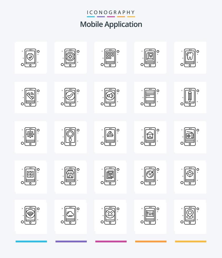 Creative Mobile Application 25 OutLine icon pack  Such As dental. mobile. app. library. app vector