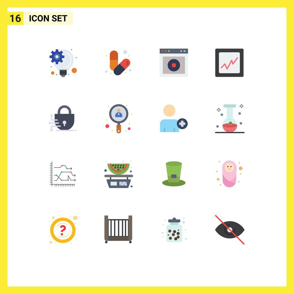 Mobile Interface Flat Color Set of 16 Pictograms of idea management ui body muscle web Editable Pack of Creative Vector Design Elements