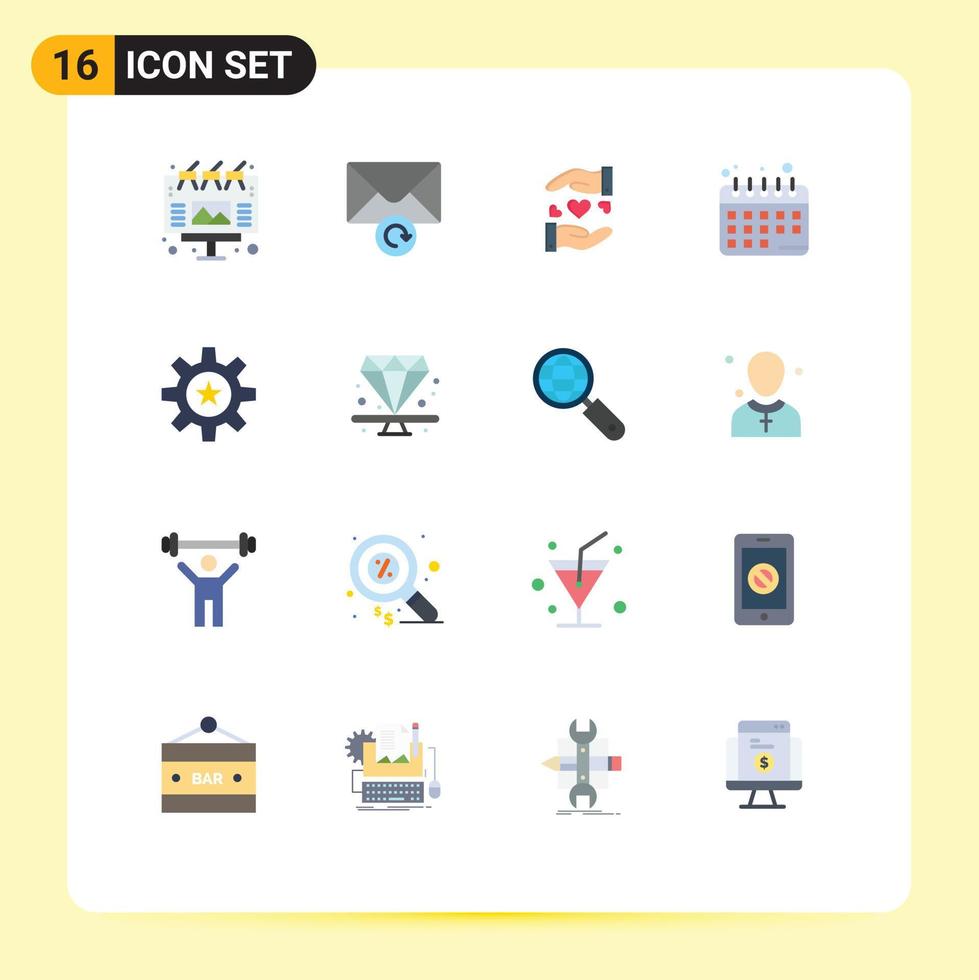 Pictogram Set of 16 Simple Flat Colors of ad heart outdoor retry diet planning Editable Pack of Creative Vector Design Elements