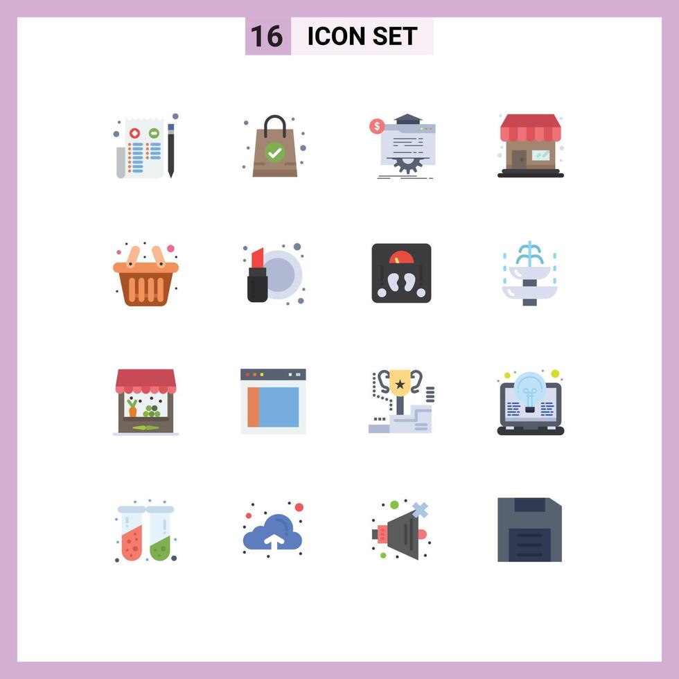 conjunto moderno de 16 colores planos pictograma del sitio web del sitio web de la bolsa de compras del globo del navegador paquete editable de elementos de diseño de vectores creativos