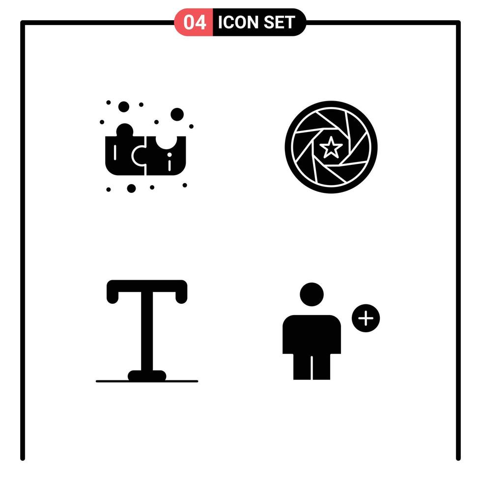 Pictogram Set of 4 Simple Solid Glyphs of education semi bold aperture movie add Editable Vector Design Elements