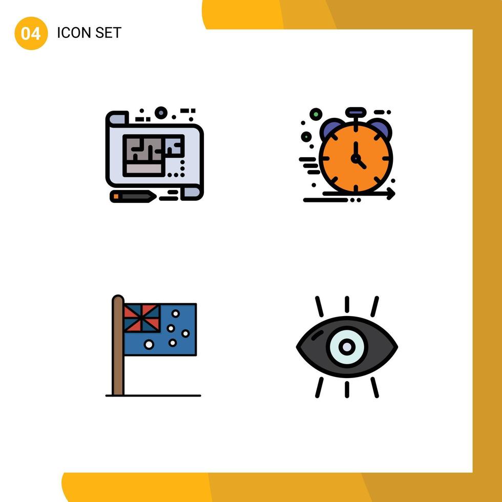 Paquete de color plano de 4 líneas de relleno de interfaz de usuario de signos y símbolos modernos del piso de gestión de arquitectura elementos de diseño vectorial editables de países ágiles vector