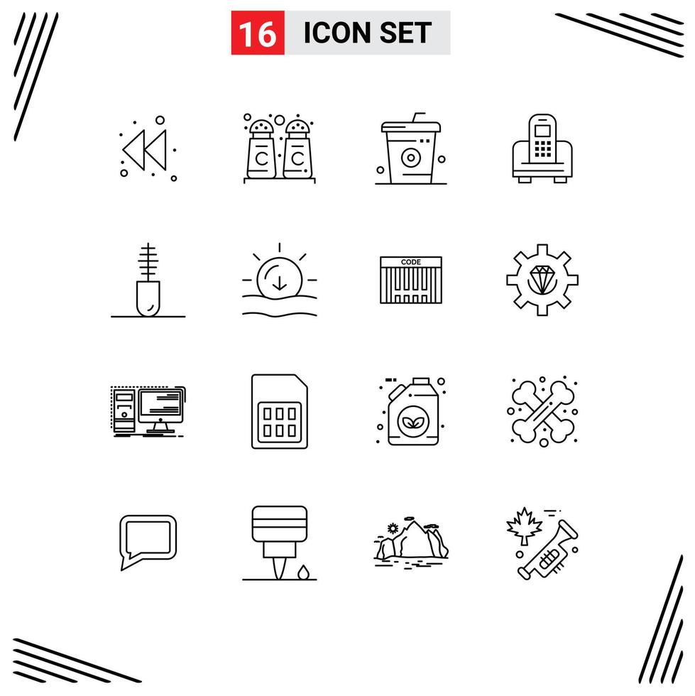 Pack of 16 Modern Outlines Signs and Symbols for Web Print Media such as fashion accessories drinks hardware mobile Editable Vector Design Elements