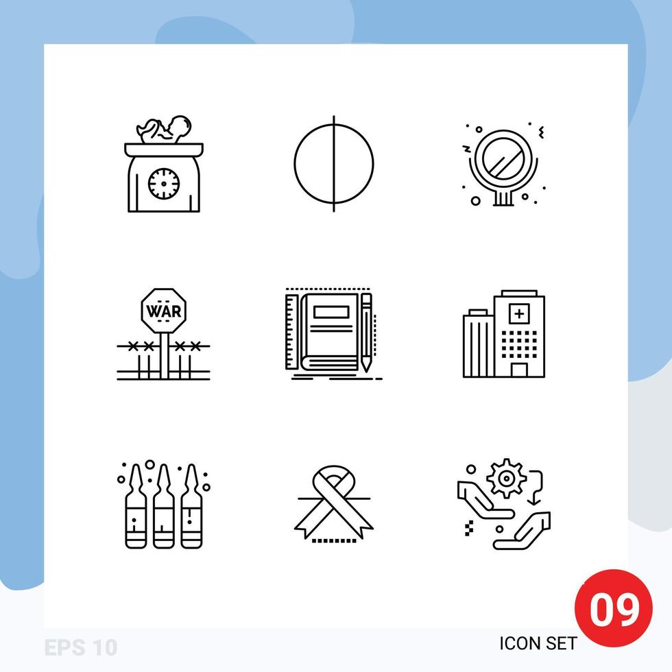 Stock Vector Icon Pack of 9 Line Signs and Symbols for notebook occupy beauty occupation conflict Editable Vector Design Elements